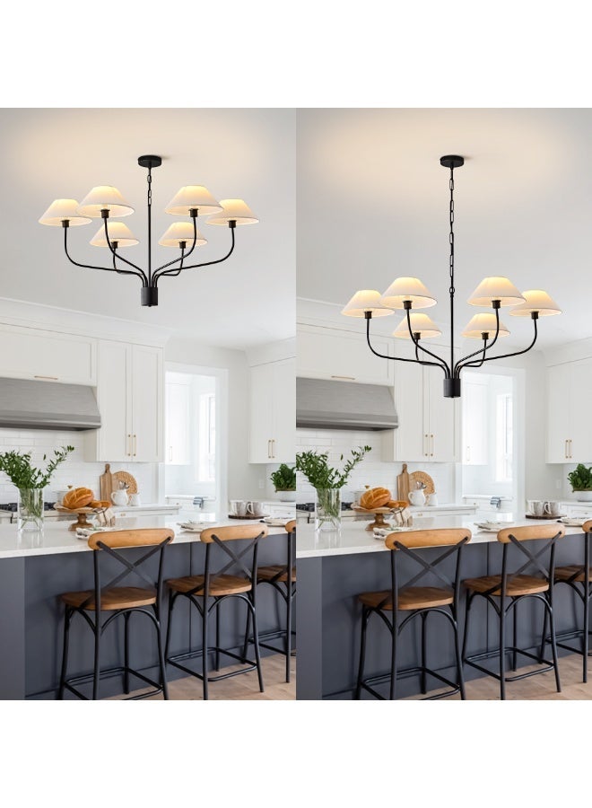 إرنيا الثريا السوداء الحديثة، المزودة بغطاء ضوء أبيض، مصمَّمة من ستة مصابيح، تركيبها في السلاسل في المطبخ أو غرفة المعيشة - Image 5